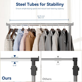 Whitmor garment rack with wheels and brakes for secure, smooth transport