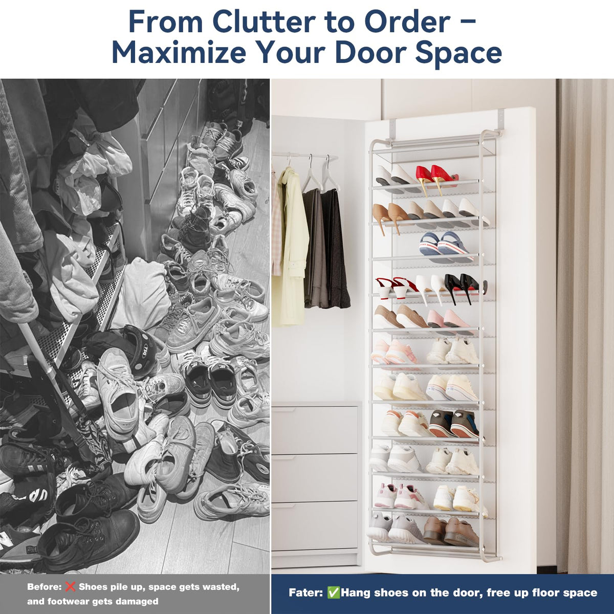 Whitmor grey finish blends with most decor while keeping shoes easily accessible