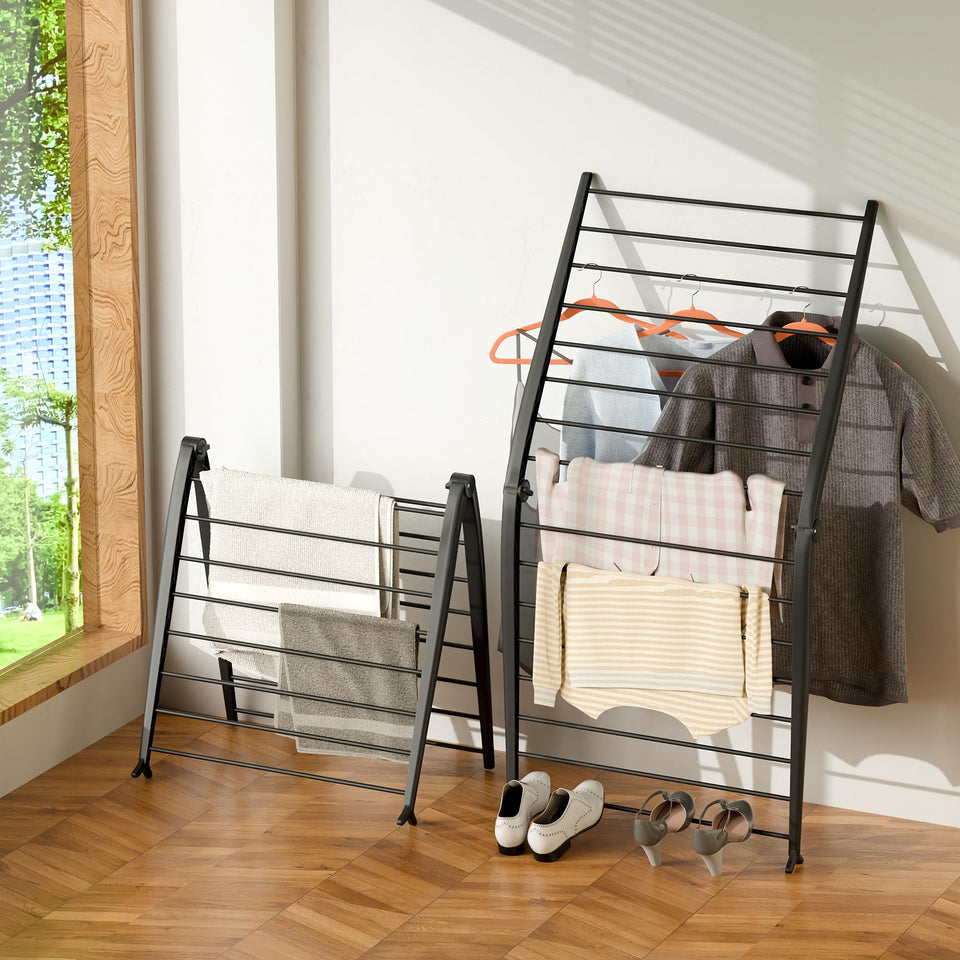 Whitmor Spacemaker drying rack assembled for full-height indoor clothes drying.