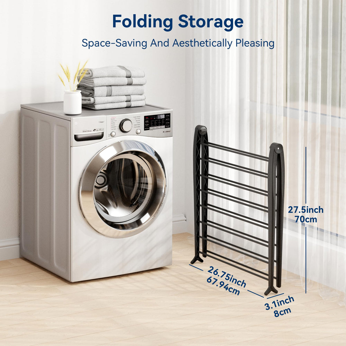 Whitmor Spacemaker drying rack folded flat for slim storage.