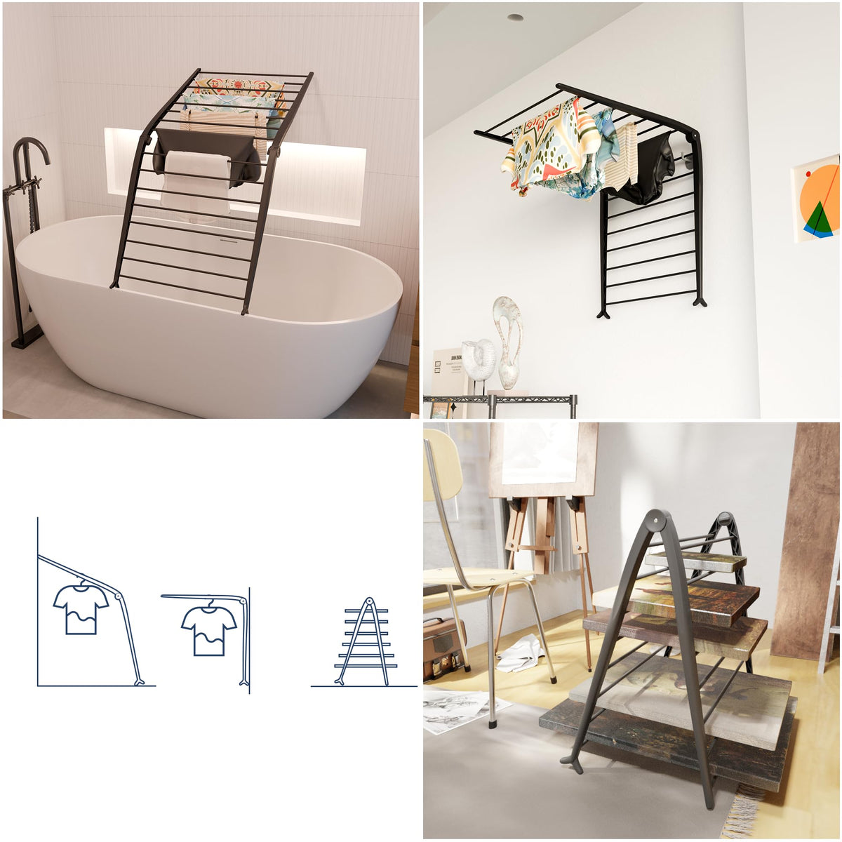 Whitmor Spacemaker drying rack with rust-resistant tubes for humid laundry rooms.