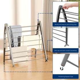 Whitmor Spacemaker Folding Drying Rack showing rust-resistant coated tubes.