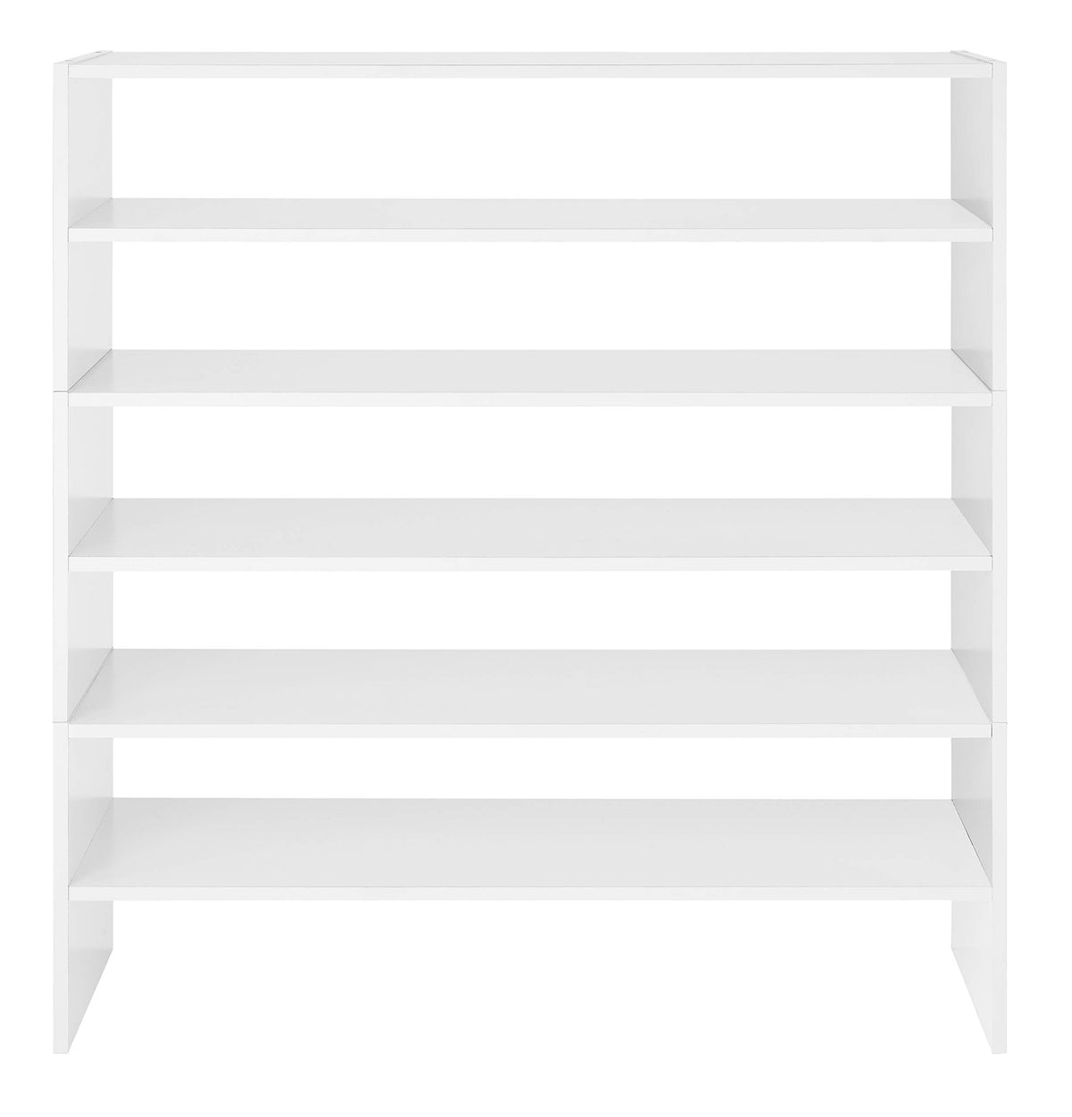 Whitmor stackable organizer in white helps organize shoes and accessories efficiently.