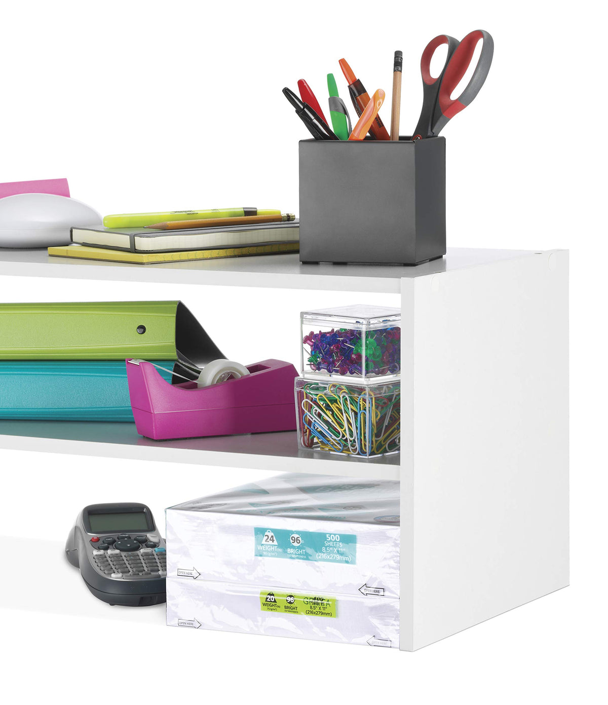 Whitmor built with particle board and paper veneer offers a stylish, durable finish.