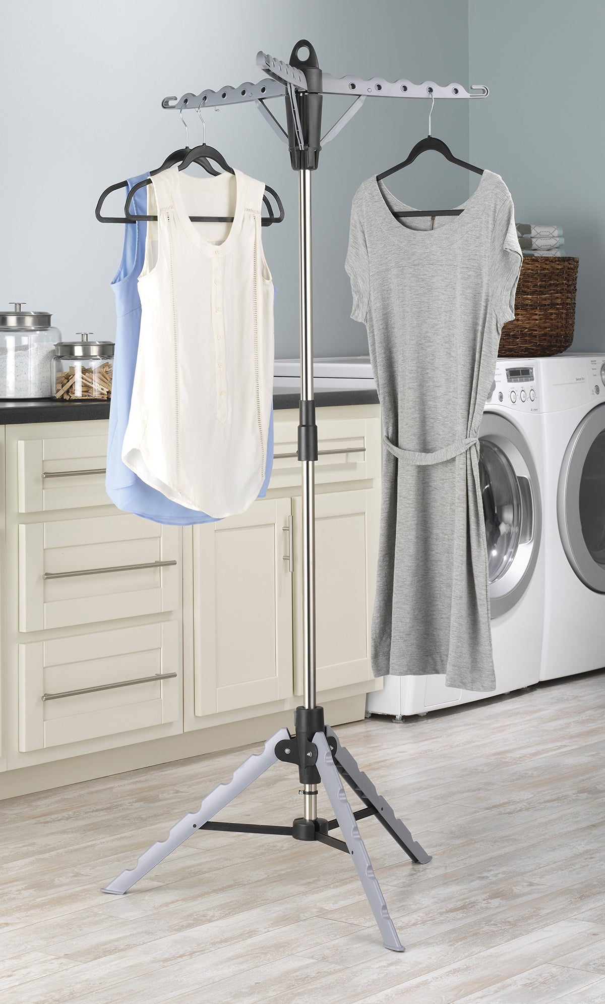 Whitmor tripod clothes dryer holds up to 36 items for large laundry days.