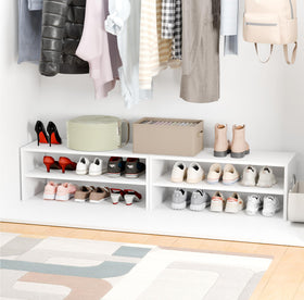 Whitmor white finish storage system blends with decor and keeps shoes tidy