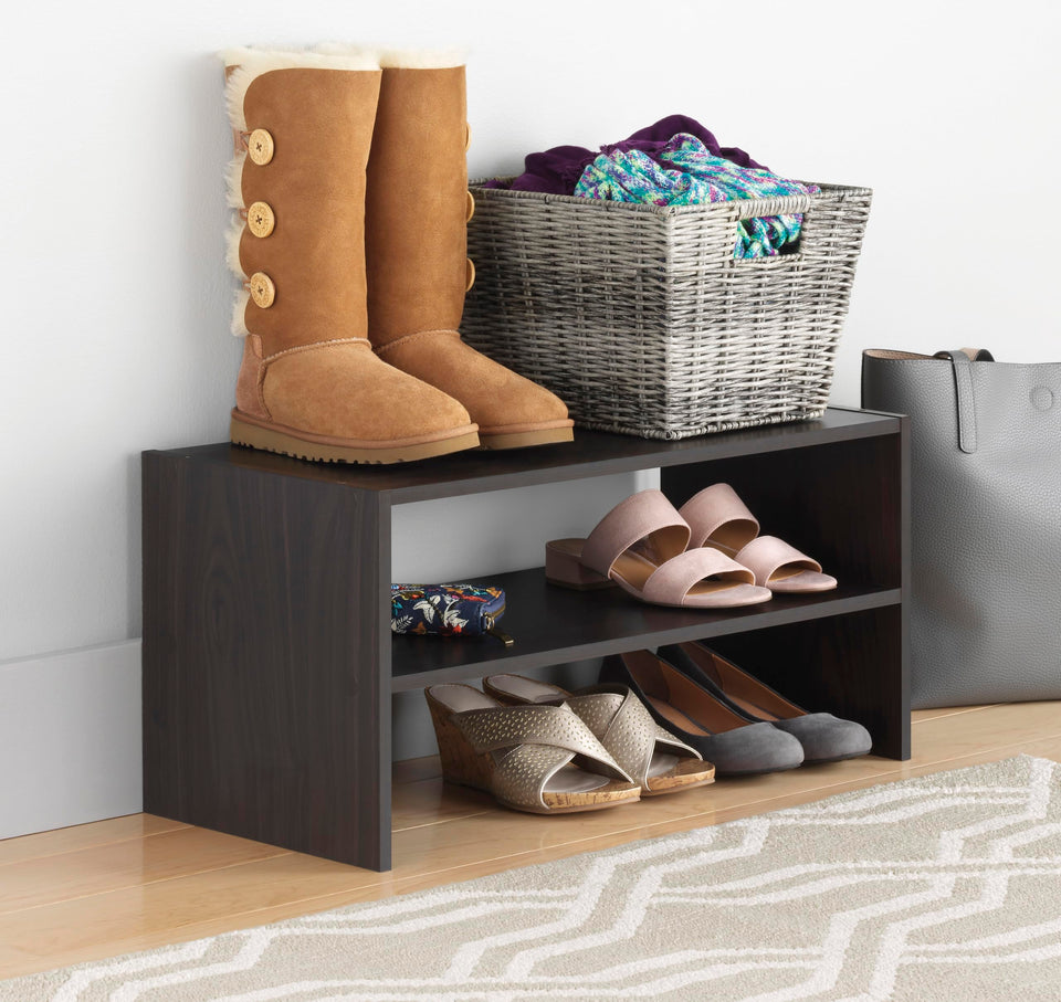 Whitmor wood stackable 2-shelf shoe rack espresso assembly in home closet