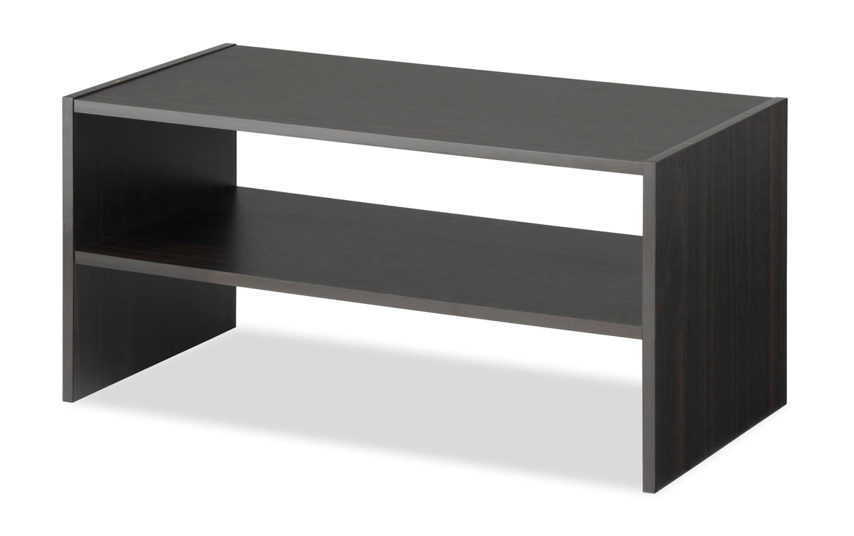 Whitmor wood stackable 2-shelf shoe rack espresso dimensions show space efficiency