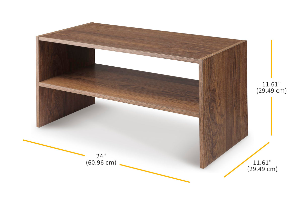 Whitmor walnut two shelf rack assembled dimensions emphasize easy setup