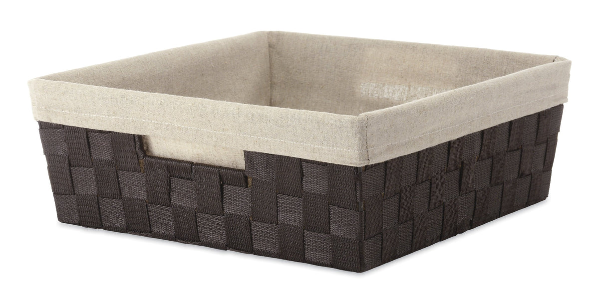 Whitmor woven strap liner shelf tote in espresso with built in handles for easy transport