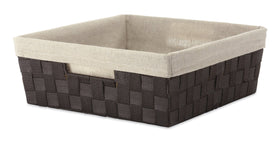 Whitmor woven strap liner shelf tote in espresso with built in handles for easy transport
