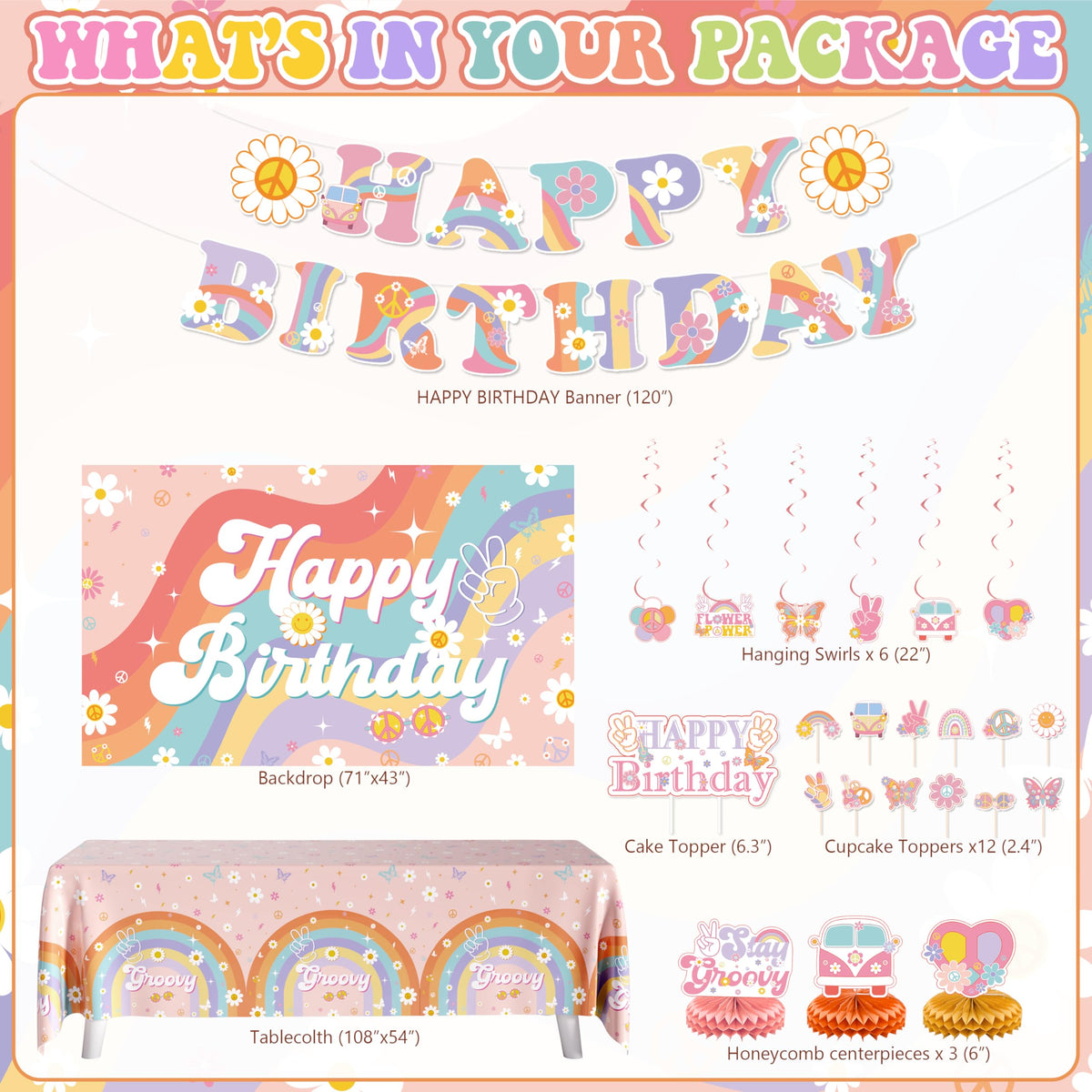WHYMEO Groovy banner happy birthday adds a festive focal point