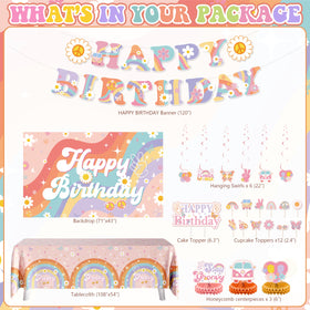 WHYMEO Groovy banner happy birthday adds a festive focal point