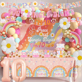 WHYMEO peace-out 10th backdrop for boho girl party, ideal as a photo-ready centerpiece.