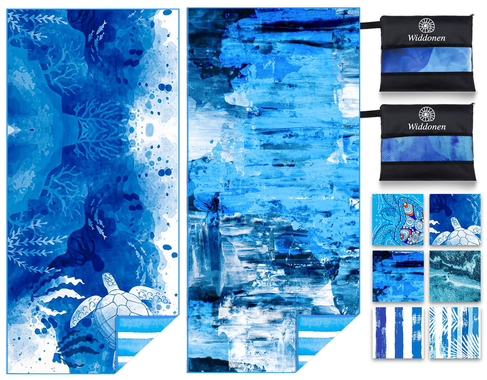 Widdonen beach towel folded to pocket size, perfect for travel.