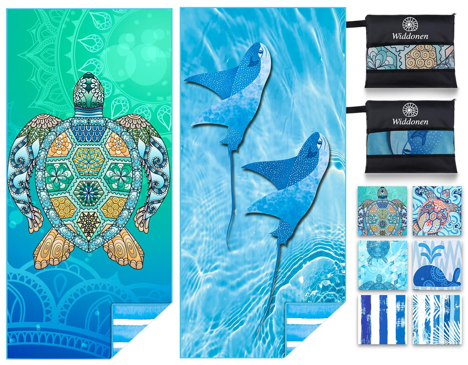 Widdonen microfiber beach towel folded compact for easy carrying