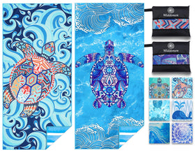 Widdonen microfiber beach towel front view, ultra-thin and lightweight for easy packing on trips.