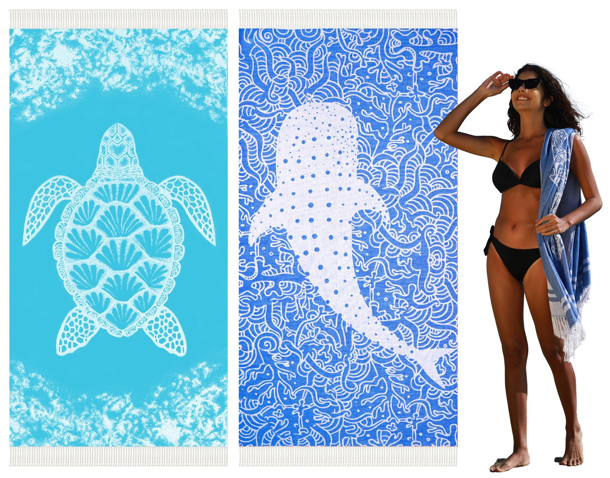 Widdonen thin Turkish beach towel 36x79 inches for full-body coverage