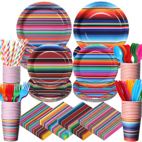 Widecook serape plates 9-inch in vibrant stripes for a festive taco bar.