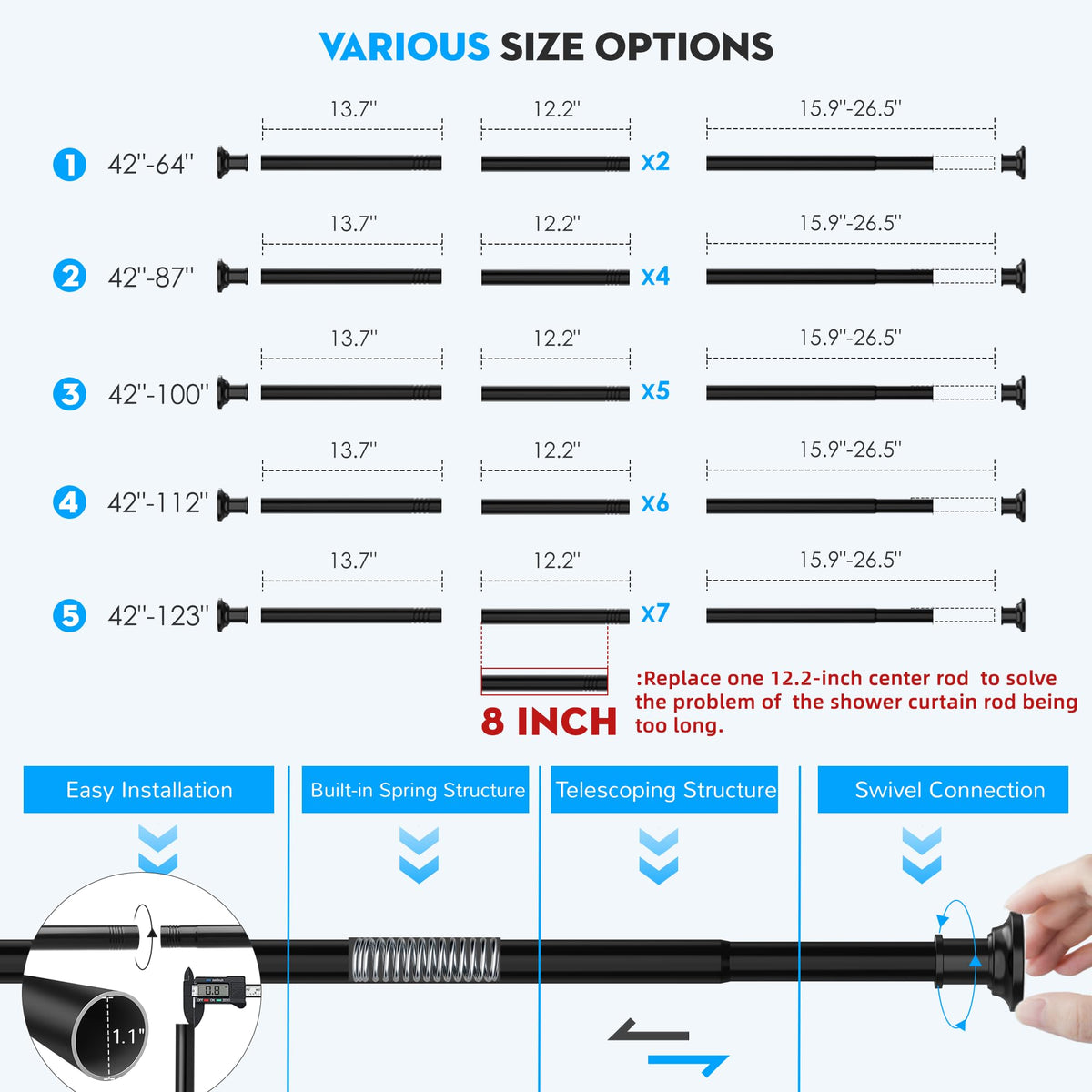 Widyana adjustable length from 43 to 131 inches for many openings