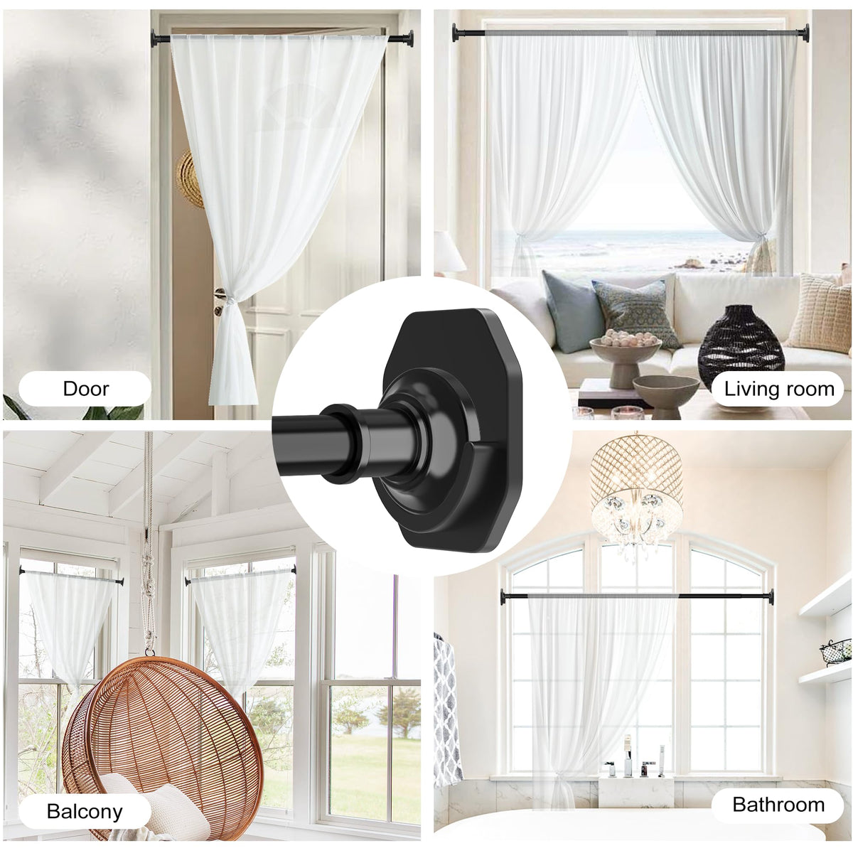 Widyana Outdoor Tension Rod installation shows spring tension for quick setup