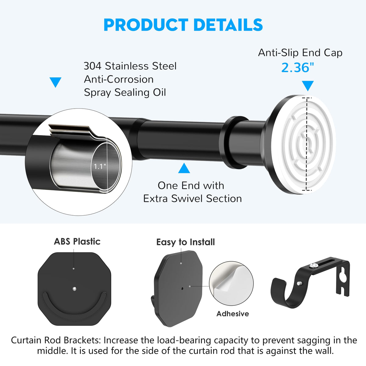 Widyana rod with rubber pads protects surfaces during installation