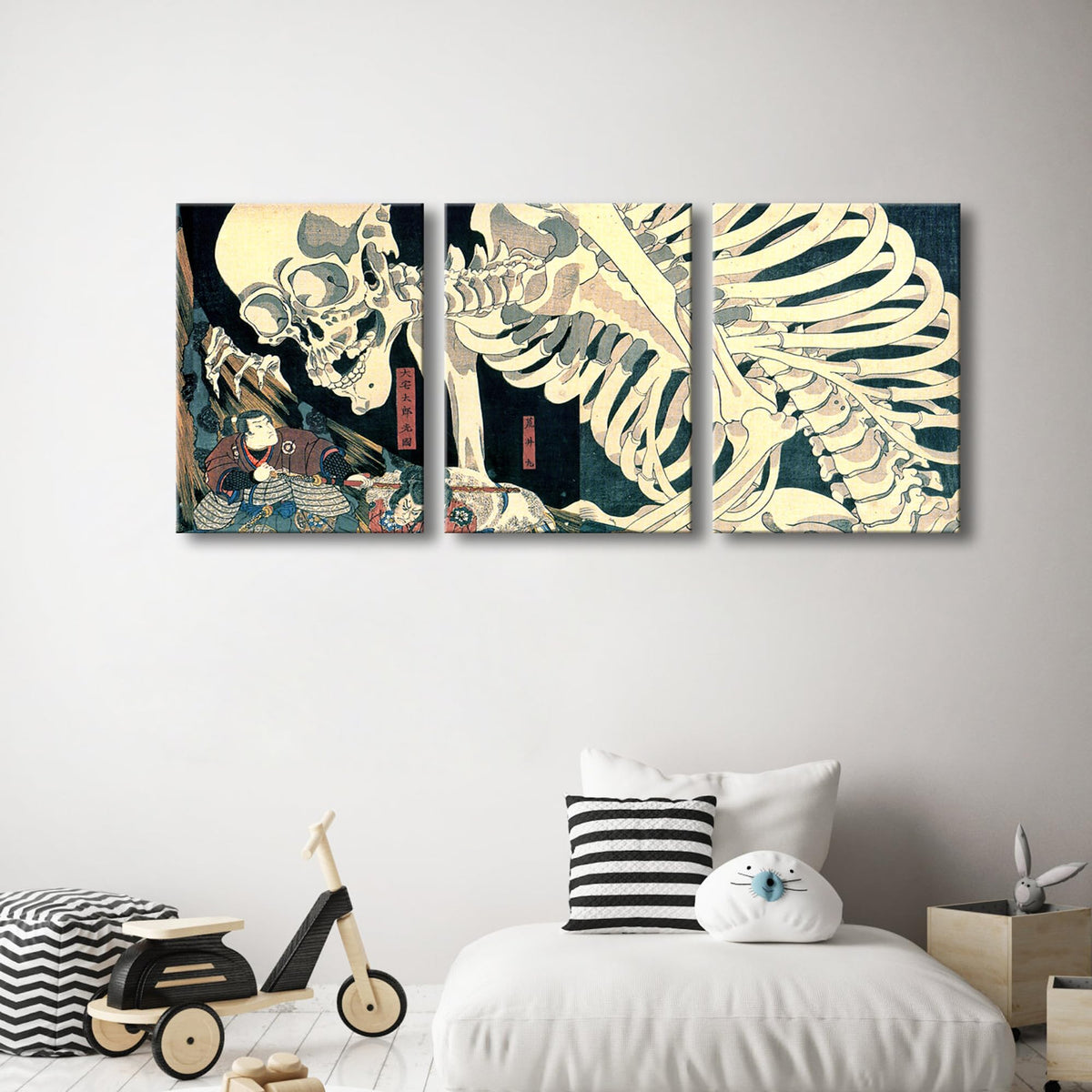 Wieco Art Witch and Skeleton Ukiyo-E room display shown in modern interior