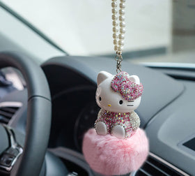 WIEEZN crystal cat mirror charm adds sparkle to your car interior.