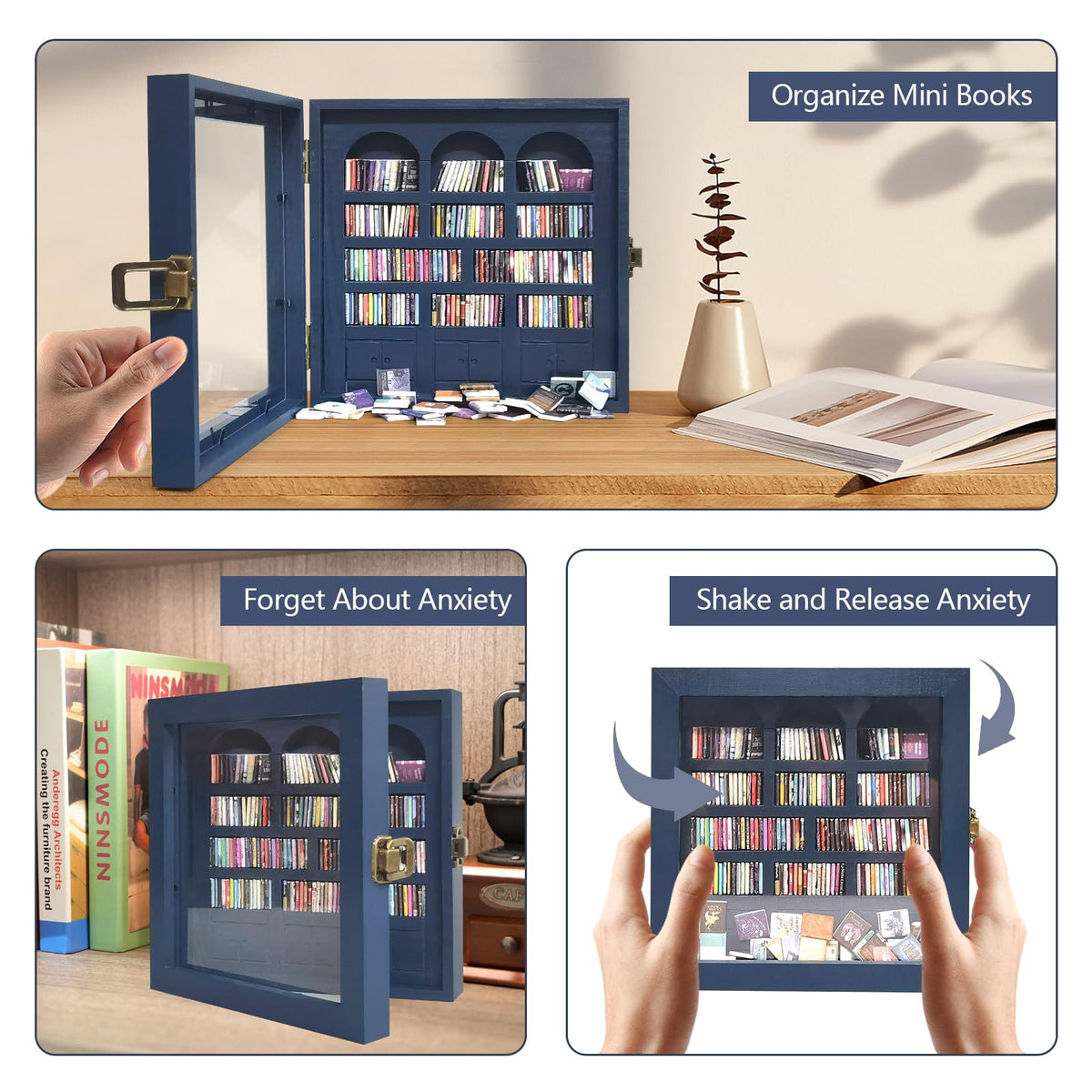 WifePro compact blue bookshelf fits desks and shelves while adding personality.