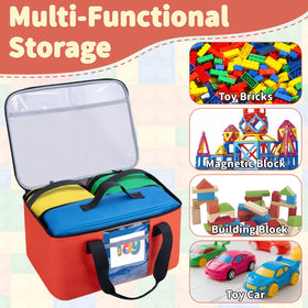 Wigojoy bag with carrying handle makes on-the-go toy tidying simple.