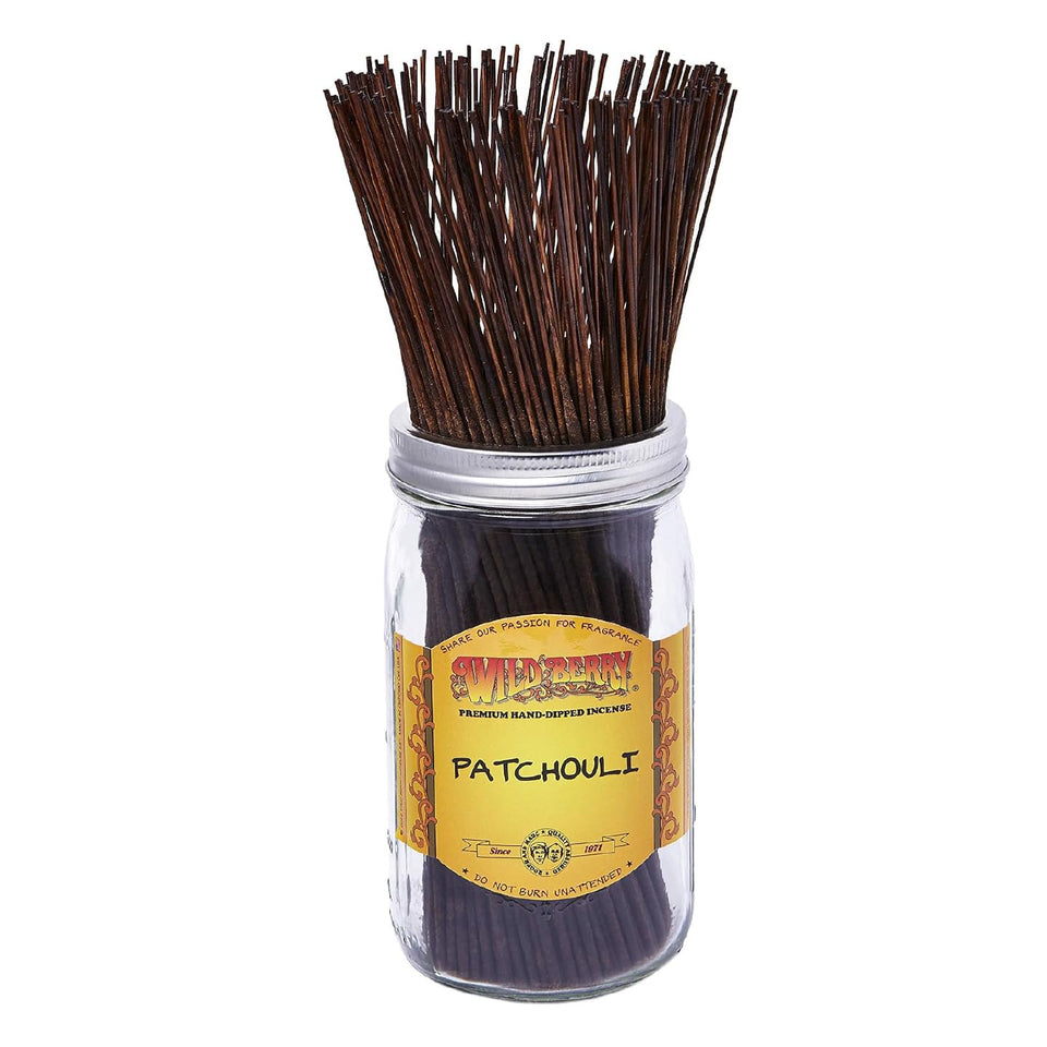 Wild Berry Patchouli incense sticks in a box deliver a long-lasting calm aroma.