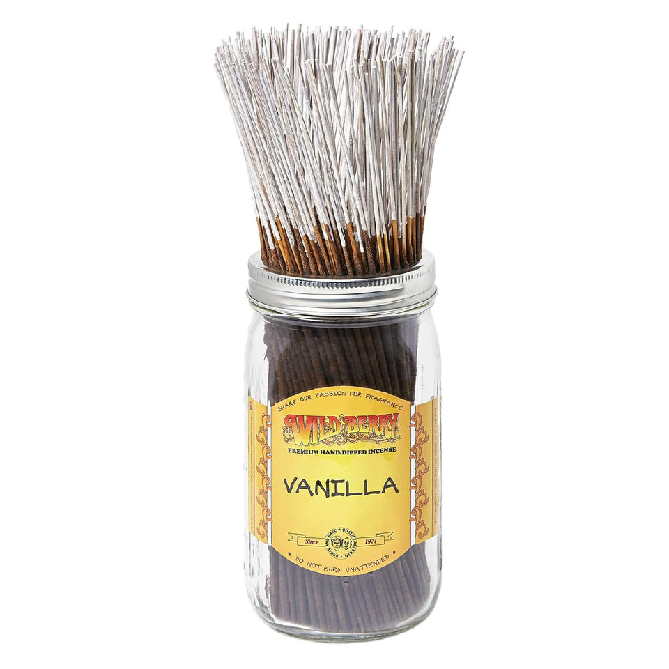 Wild Berry Vanilla Incense Sticks pack showcases premium hand-dipped quality for welcoming atmosphere.