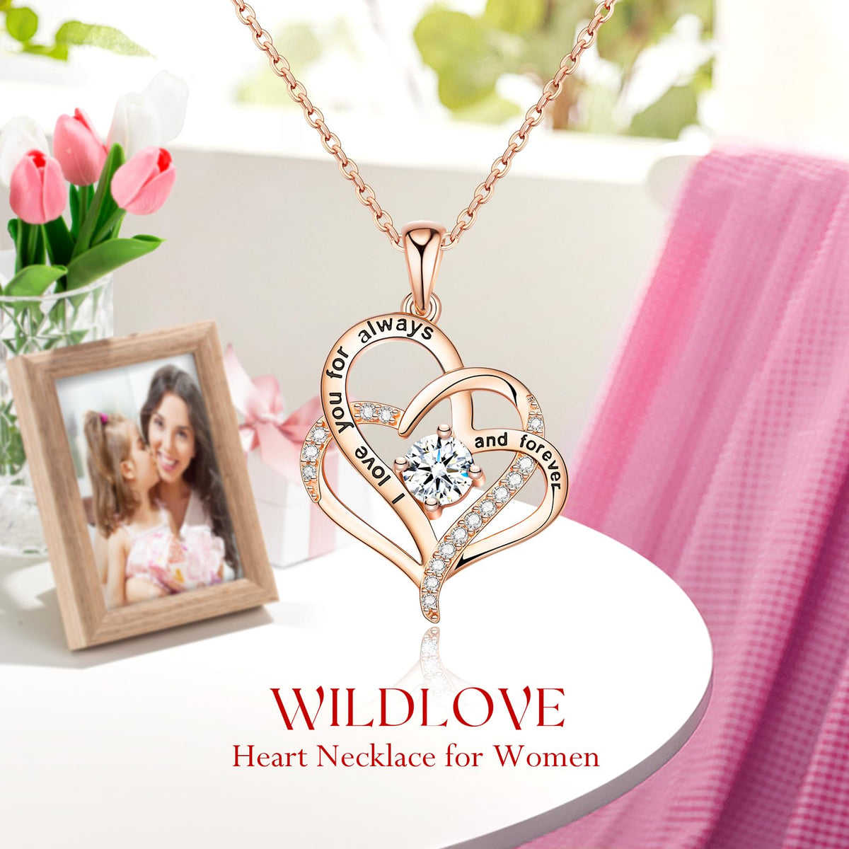 WILDLOVE Interlocking Hearts Pendant—sparkling stones symbolize lasting affection