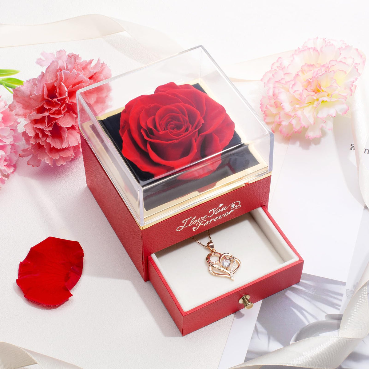 WILDLOVE Preserved Rose Gift Set—elegant flower and necklace presented in premium packaging