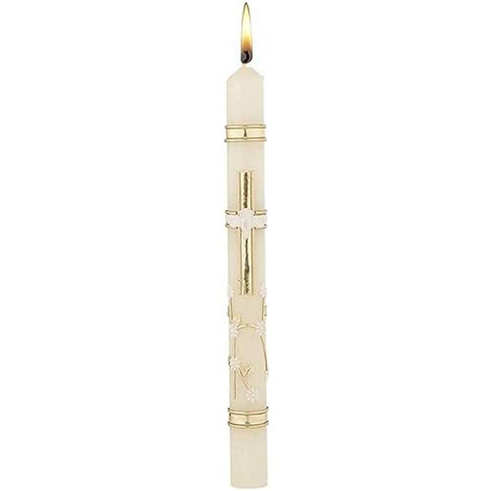 Will & Baumer sacramental baptism candle with ornate dove, ideal for baptism ceremonies and remembrance.