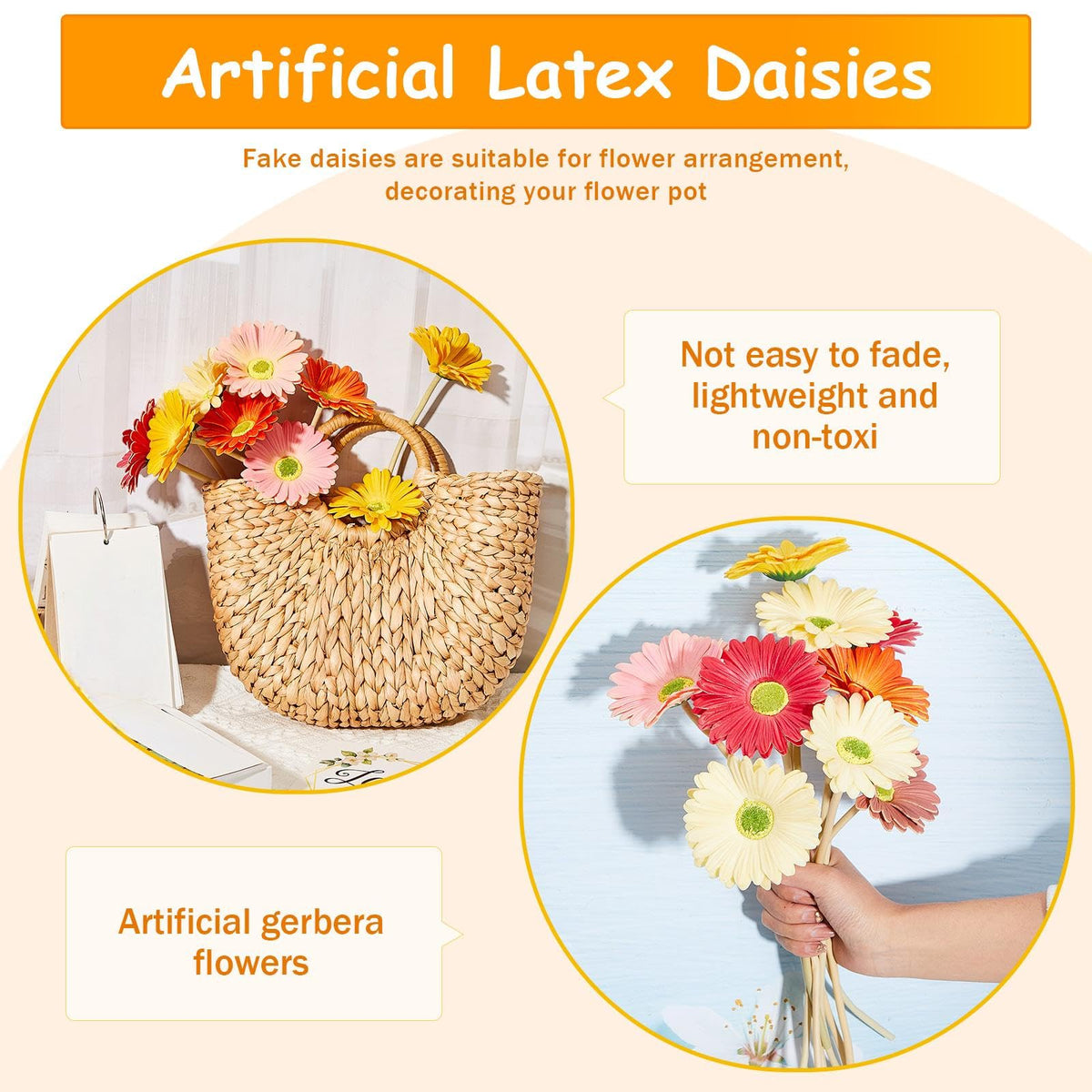 WILLBOND faux gerbera daisies suitable for home and office decor.
