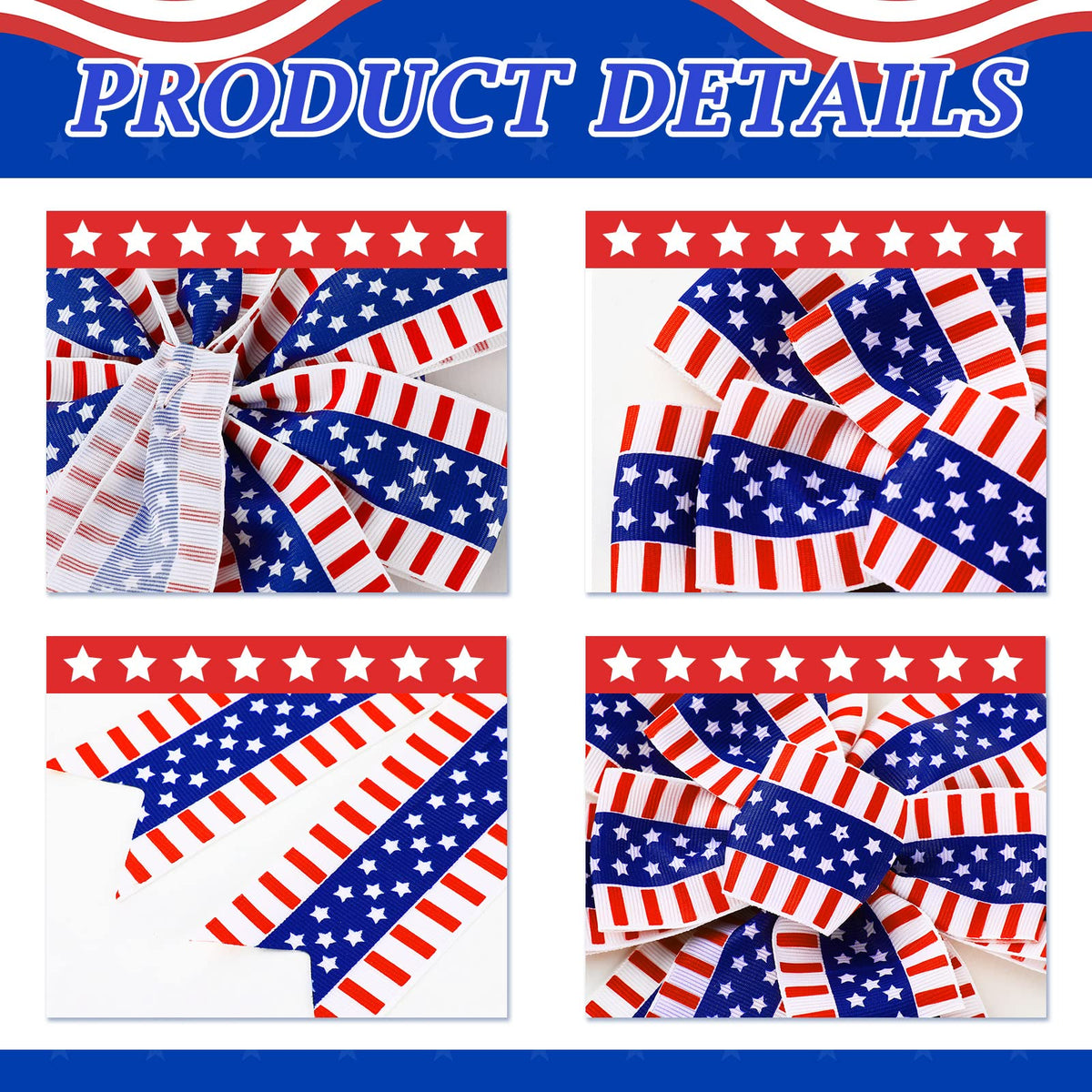 WillBond patriotic wreath bow in red, white, blue, easy-to-hang for indoor or outdoor decor.