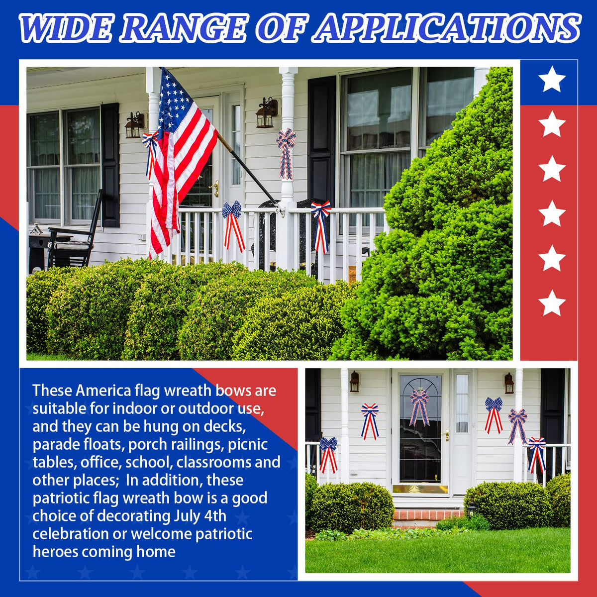 WillBond star-spangled bow decor for indoor and outdoor parties, festive ambiance.