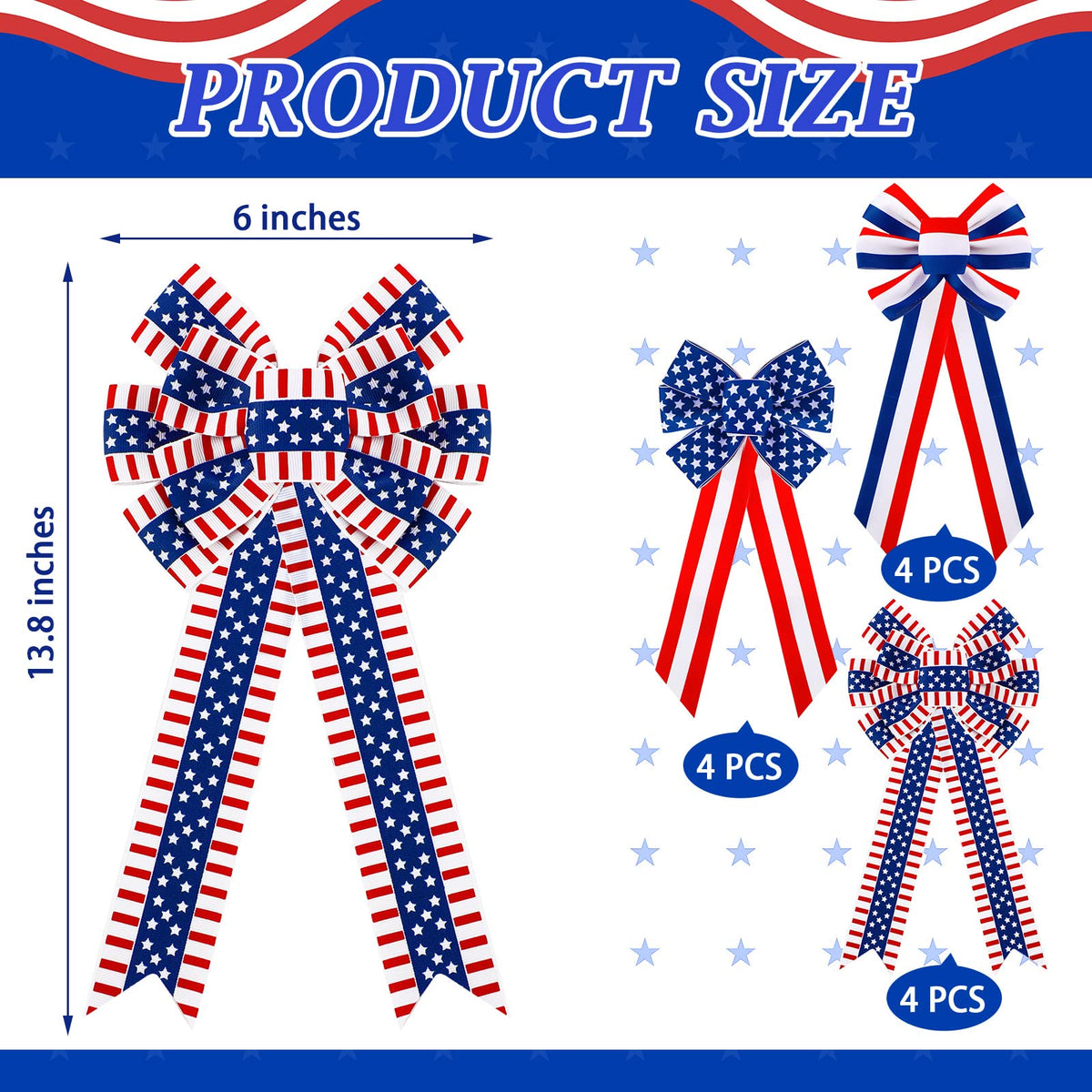 WillBond 3-style bows set, versatile for 4th of July celebrations and seasonal decor.