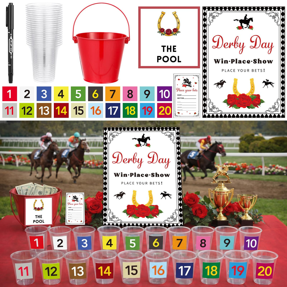 Willinglong derby betting cups ready for lively horse race bets at parties.