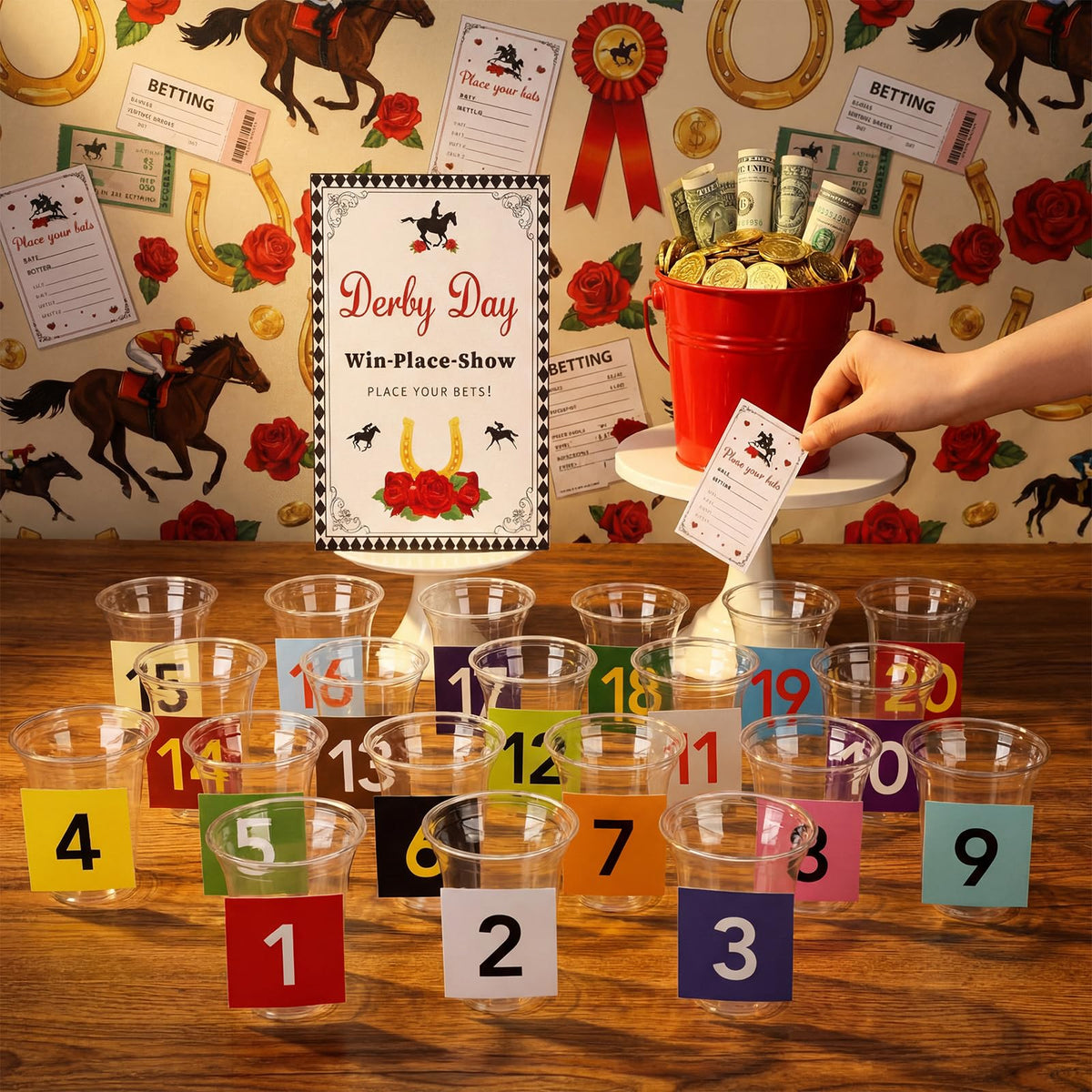 Willinglong metal bucket adds authentic derby vibe and sturdy prize presentation.