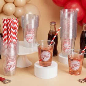 Willinglong She's Ready to Pop cups with straw, front view for stylish baby shower drinks.