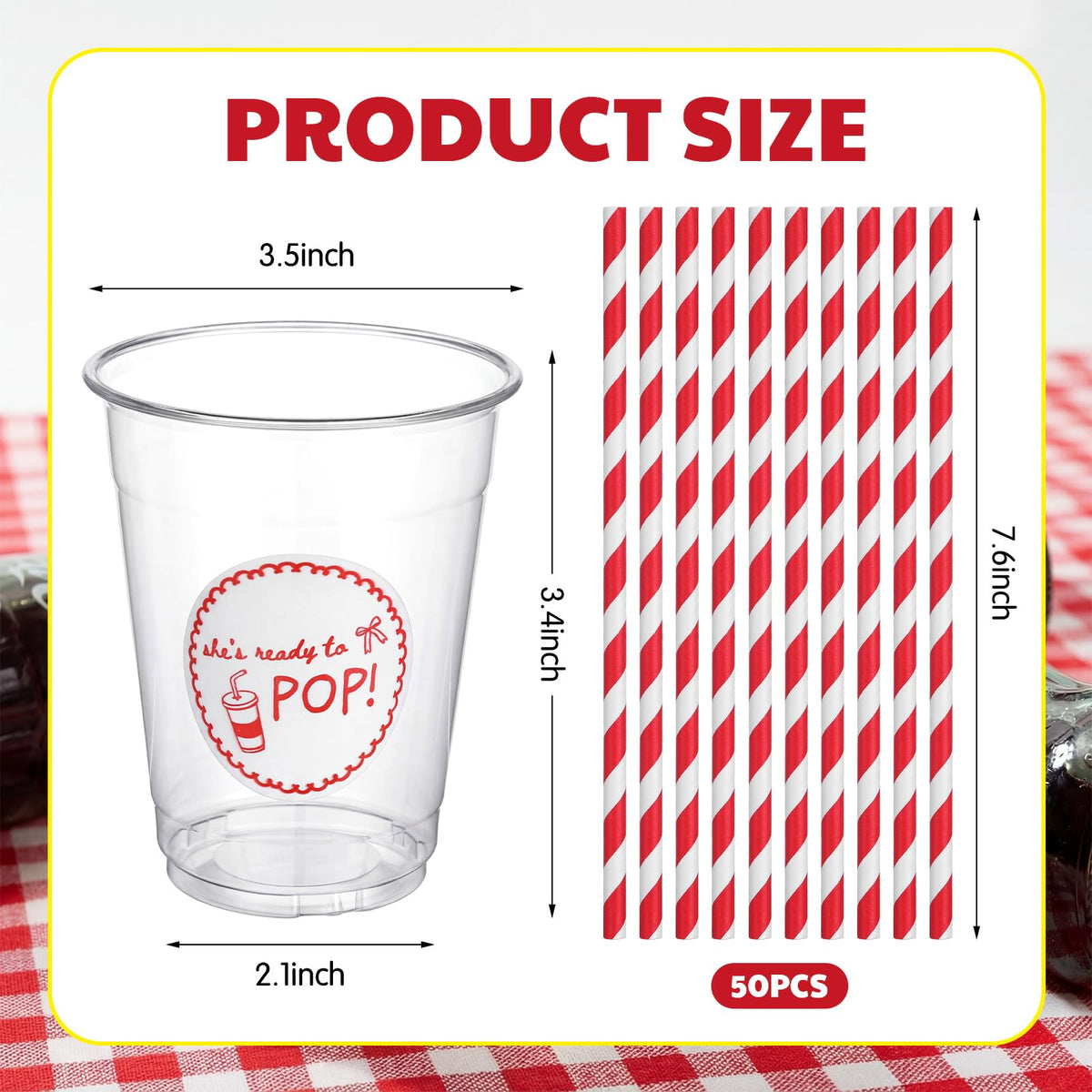 Willinglong She's Ready to Pop 50-pack cups, disposable party drinkware for events.