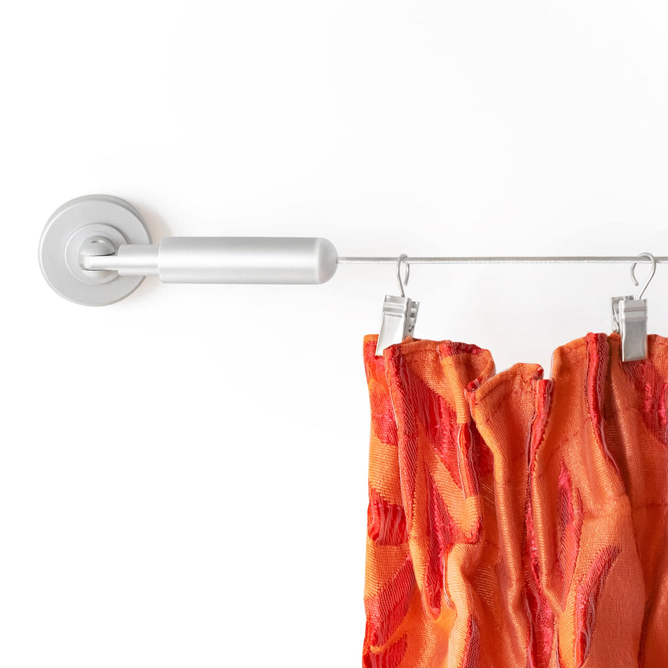 Willow Eva wire curtain system with 16ft stainless steel rod for modern room dividers.