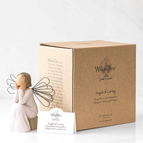 Willow Tree Angel of Caring gift box includes sentiment card for gifting.