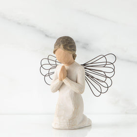 Willow Tree Angel of Prayer cream dress with wire wings, an elegant centerpiece.