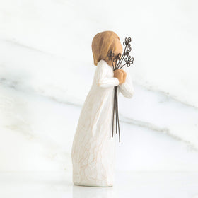 Willow Tree artist Susan Lordi carving, hand-painted finish, display on a mantel