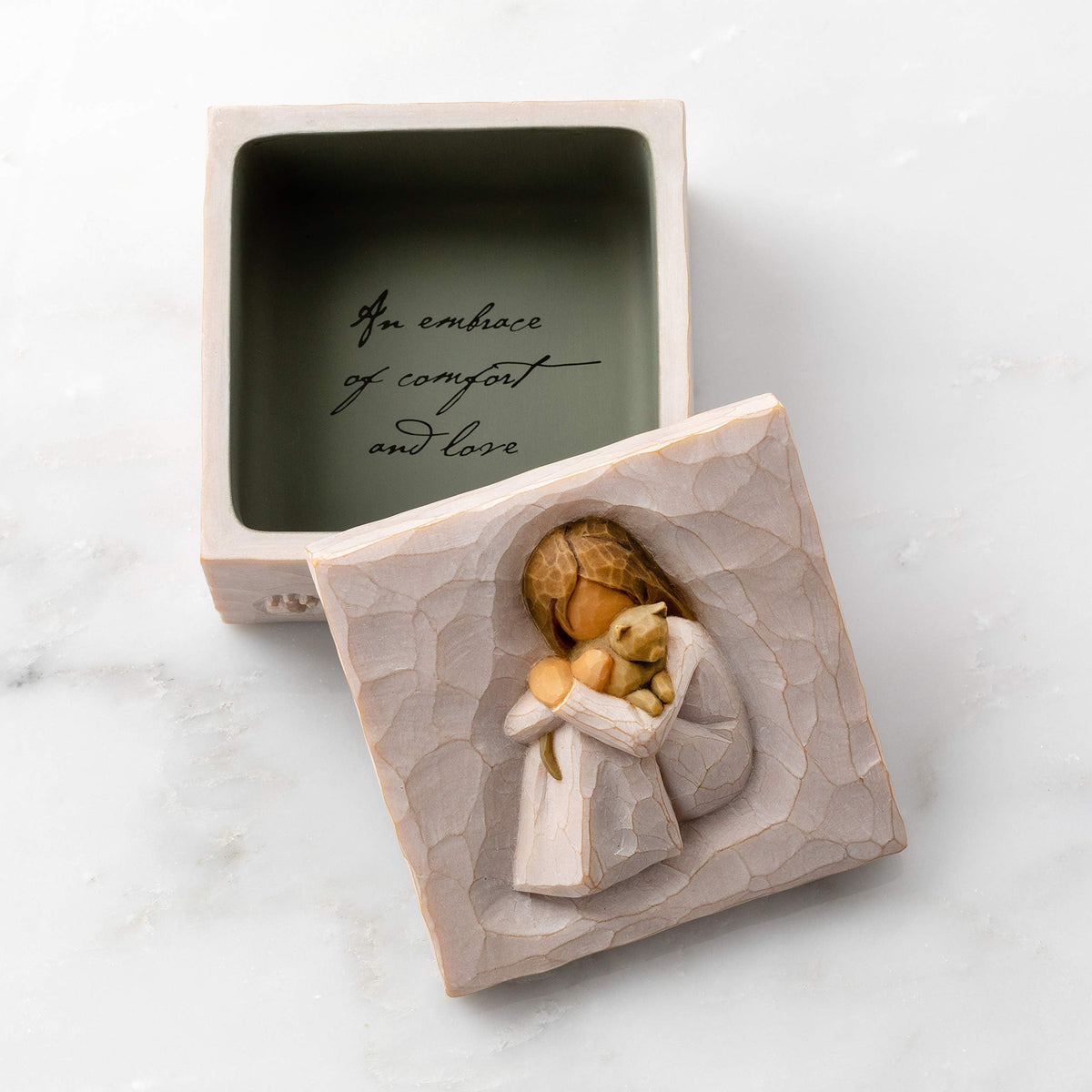 Willow Tree Comfort Box 3-inch square base with hand-painted finish.