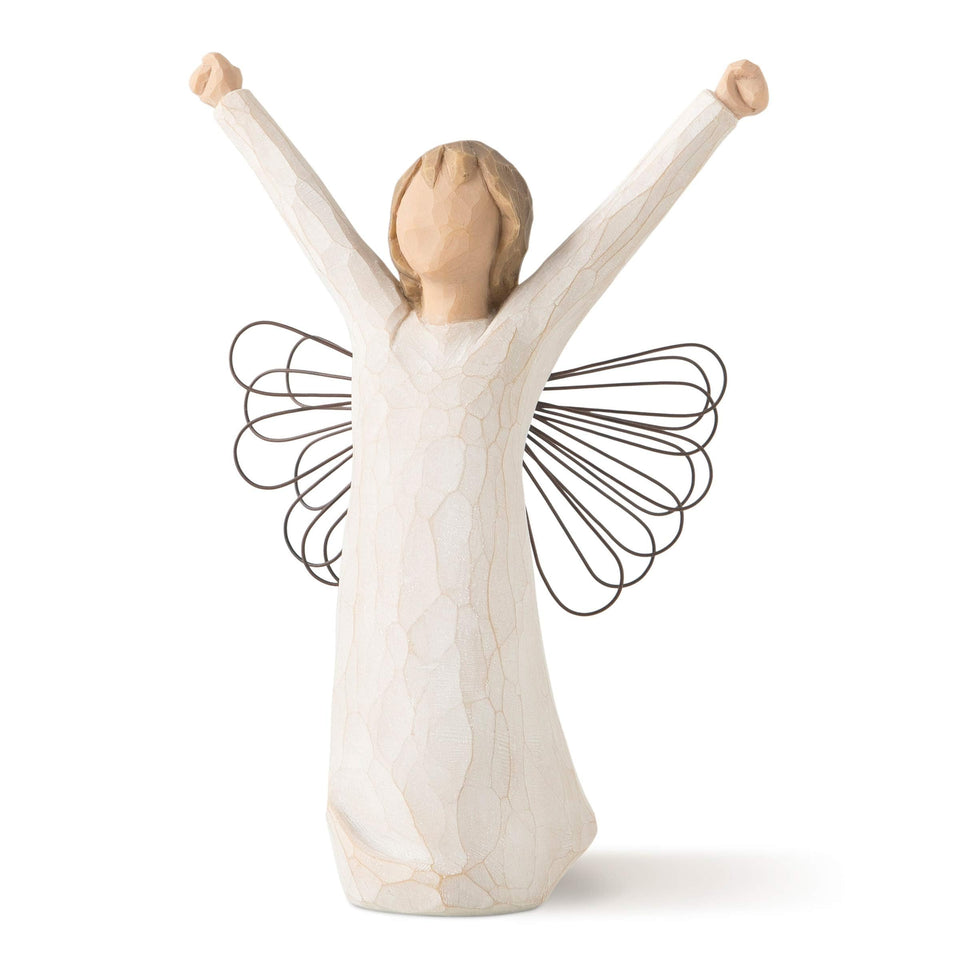 Willow Tree Courage Angel in cream dress with wire wings, inspiring calm and resilience at home.