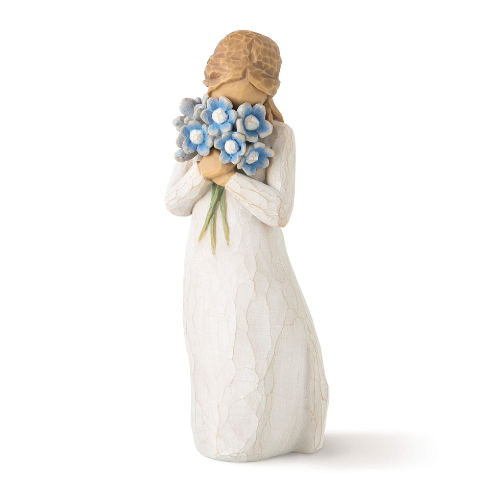 Willow Tree Forget-me-not cream-dress figure holding bouquet, ideal as a thoughtful display piece